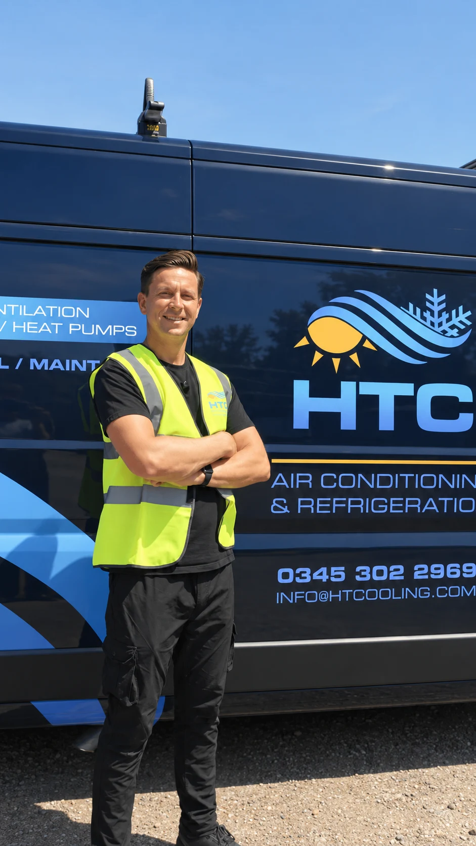 HT Cooling founder in front of a branded HTC company van